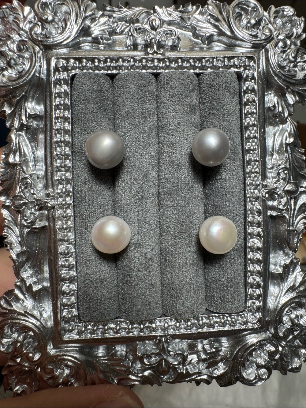Effy 925 sliver cultured Pearl Stud Earring Duo — White and Light Gray Pearls